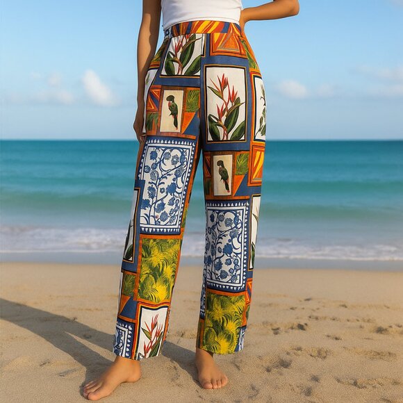 2/$30 Crosby Cartolina Print Tropical Palazzo Pants Multi S #9979 - Picture 1 of 9